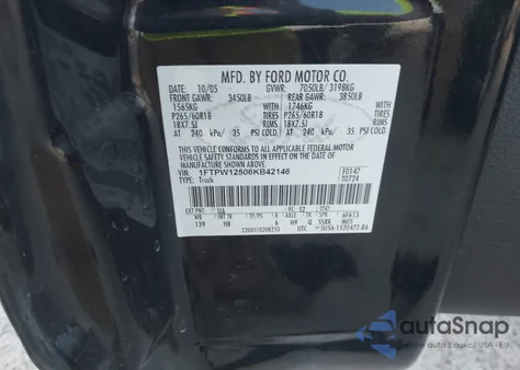 2006 Ford F150 Lariat/Xlt from USA, damaged, VIN 1FTPW12506KB42146